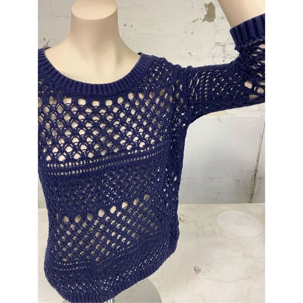 OLD NAVY Navy Blue Cotton Crochet 3/4 Sleeve Top Women’s Size M